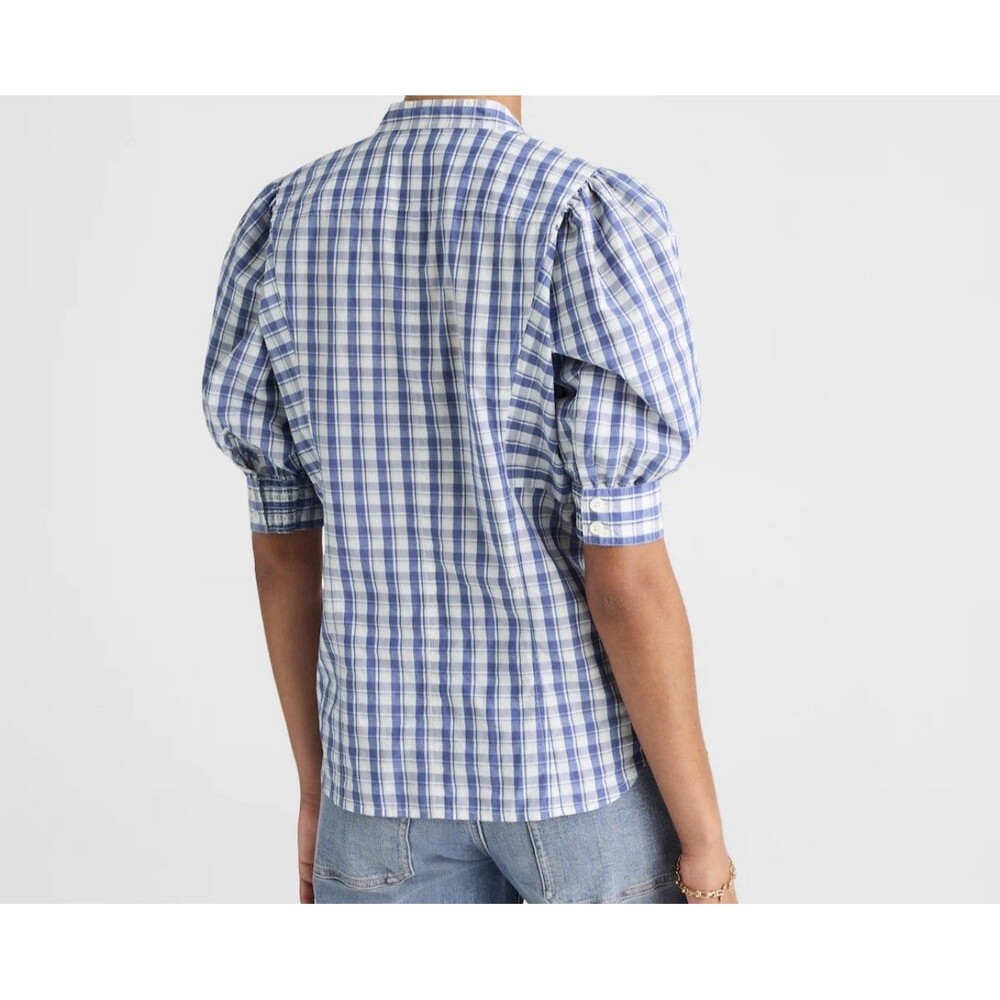 Madewell NWT Checkered Tessa Top Band Collar Puff Sleeve Size 12 Coquette Girl - Picture 3 of 4